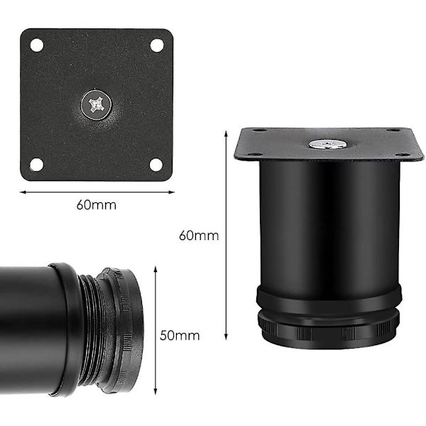 4 delar justerbara möbelben, soffben i rostfritt stål, bordsfötter, justerbar höjd 0-10 mm, 50*60 mm svart
