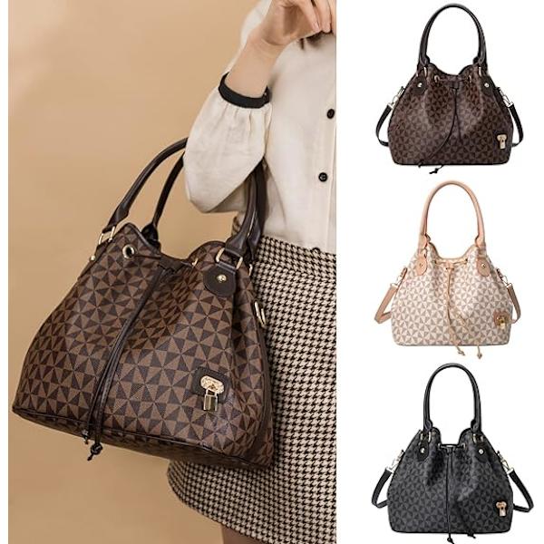 Håndveske for kvinner i PU-lær med topphåndtak, skulderveske, crossbody-veske, luksuriøs tote-veske (svart)