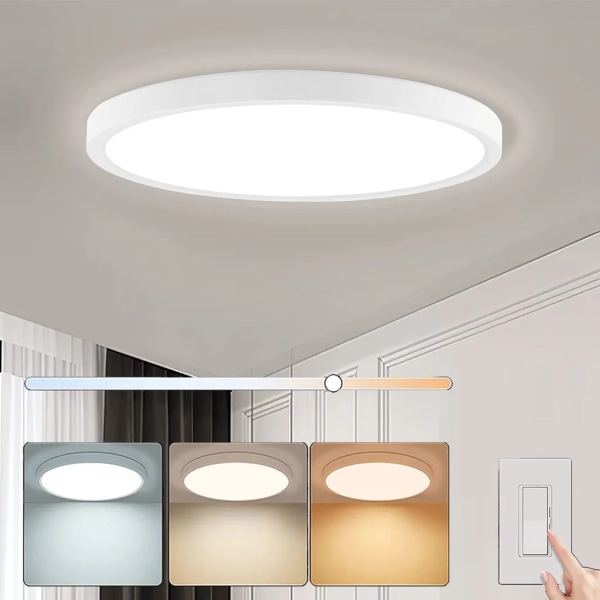 24W LED-taklampa 3-färgstemperatur taklampa ultratunn ljuspanel för vardagsrum, sovrum hall, 23x2,3cm, vit