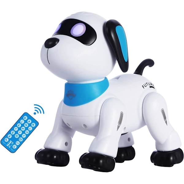 Fjernstyrt robot-hundeleke, programmerbar interaktiv og smart dansende roboter for barn 5 år og oppover, RC stuntleketøy hund med lyd LED-øyne