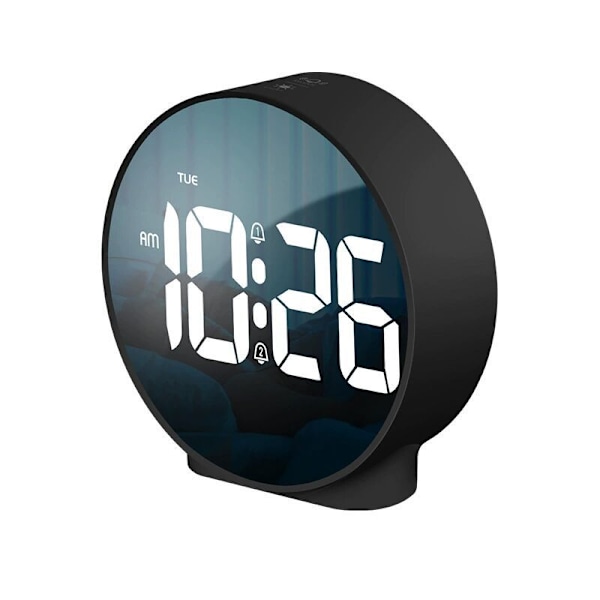 Liten digital väckarklocka, LED-skrivbordsreseelektronisk klocka, dubbel alarm, snooze-funktion, dimbar dagsinställning, 12/24 timmars dagsvisning