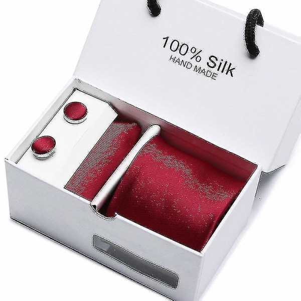 Set om 5, bröllopspresent slips kostym Slips+fyrkantig + manschettknappar*2 + presentförpackning I