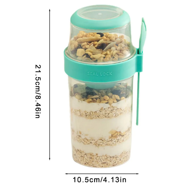 Müsli-mugg att ta med, yoghurtmugg med sked för på språng, 310ML+760ML läckagesäker yoghurtmugg, lunchlåda (blå)