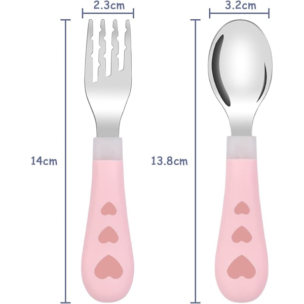 Baby gaffel og ske sæt, rustfrit stål bestik sæt med tegneserie design, selv-fodring læring redskaber, baby bestik til baby, småbørn, børn