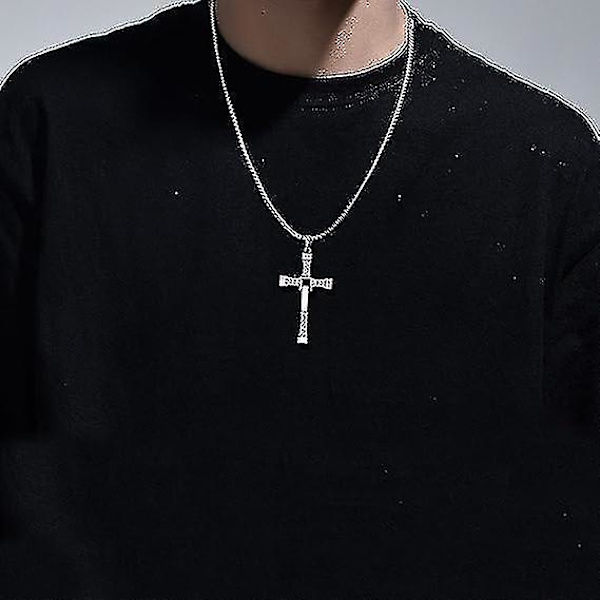 925 Sterlingsølv ægte Rhinestone Cz Fast And Furious 7 Cross Charm vedhæng halskæde til mænd