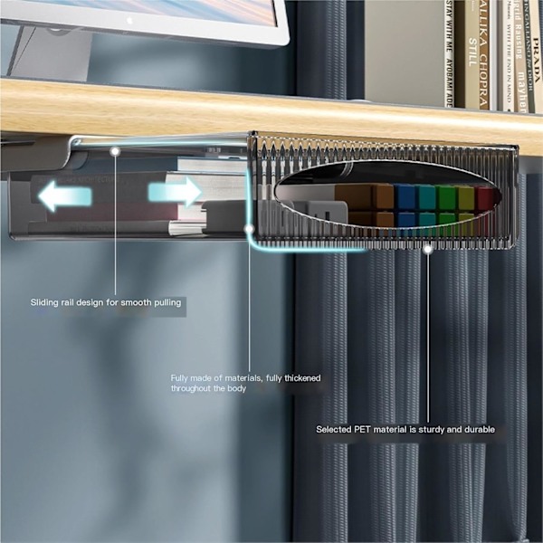 Näkymätön työpöydän alle säilytyslaatikko, työpöydän laatikon säilytyslaatikko, läpinäkyvä järjestäjä, (koko: 8 x 6,6 tuumaa)