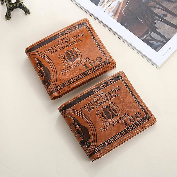 Herr US 100 Dollar Bill Läder Bifold Card Photo Holder Plånbok Handväska Handväska (Med spänne-svart)