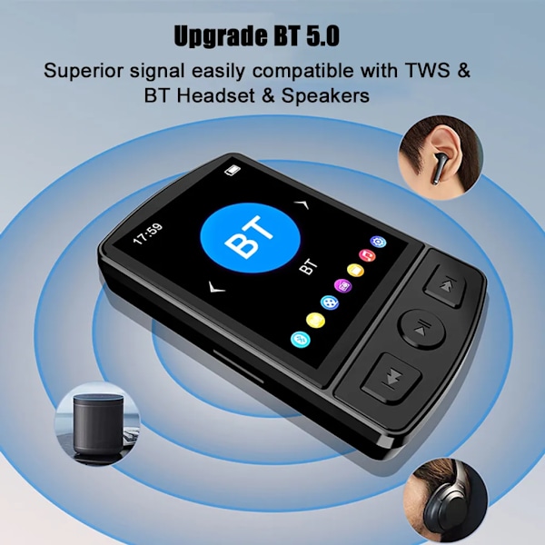 64 GB MP3-spiller Bluetooth 5.0 med høyttaler ▏Videooppspilling ▏FM-radio ▏Diktafon ▏E-bokleser ▏Engelsk tysk ▏Klipsdesign ▏MP3-spiller