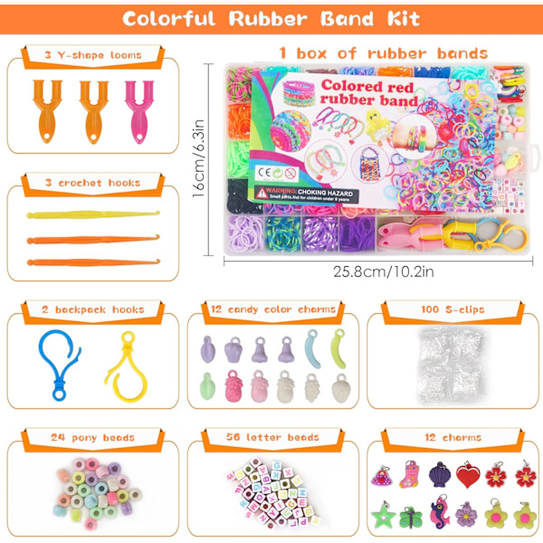 Gummiband Armband Kit, Färgglatt Loom Armband Tillverkningskit med Förvaringslåda, DIY Konst Hantverkskit med Berlocker Pärlor för Nybörjare Barn Flickor Pojkar