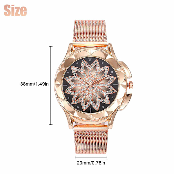 Dammode Blomma Crystal Diamond Quartz Watch Lyx (roséguld)
