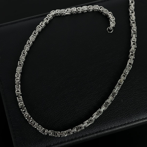Silverhalsband, herrhalsband, massivt 6 mm brett och 55 cm långt silver rostfritt stål