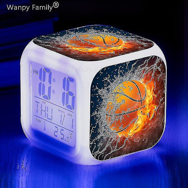 Basketballvækkeur 7 farveskift Multifunktion Noctilucence Elektronisk ur Børneværelse Wake Up Timer Fødselsdagsgave til barn[HSFff]（Army Green）