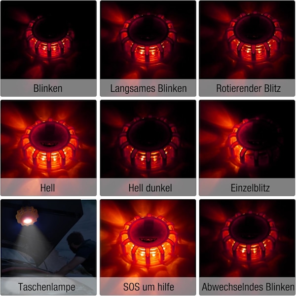 Bil advarselslys, 2 stk vandtætte LED advarselslys med magnet og 9 blinkende lystilstande, trafikulykke nedbruds advarselslys til biler