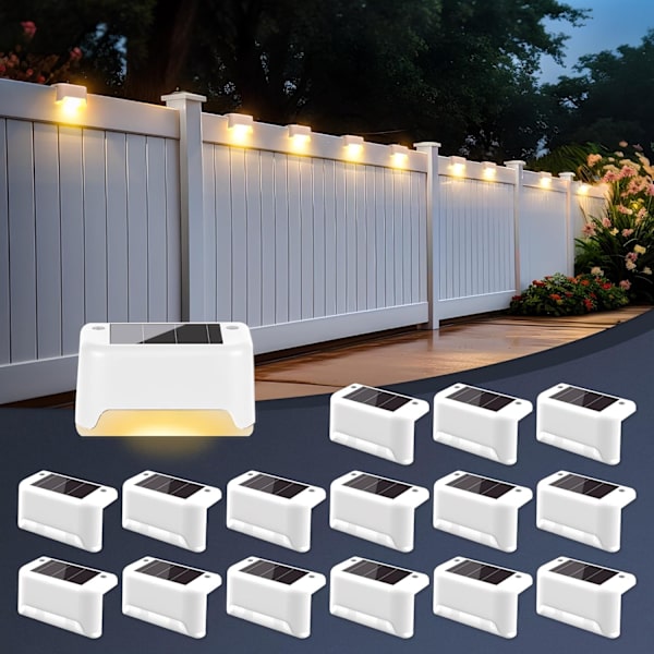 Solcelle Gjerdelys Utendørs 16 Pakk, Solcelle Trappelys Vanntette Led Solcellelys for Utendørs Trapper, Dekk, Gjerde, Hage, Patio