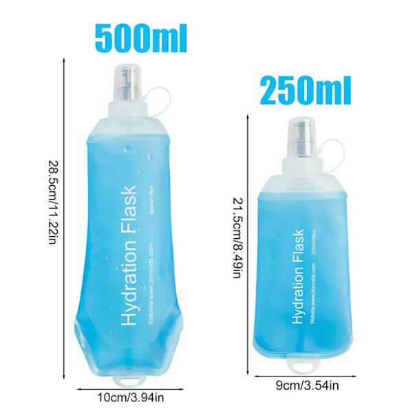 2 stk. 500 ml/250 ml blød vandflaske, sammenklappelig, blød, til cykling, maraton, løb, vandring