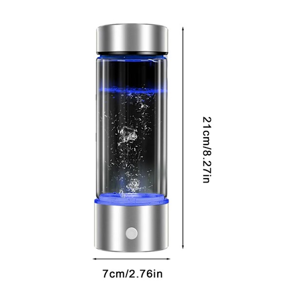 Vätevattenflaska, bärbar vätevattenjoniseringsmaskin med SPE- och PEM-teknik, 430 ml, silver