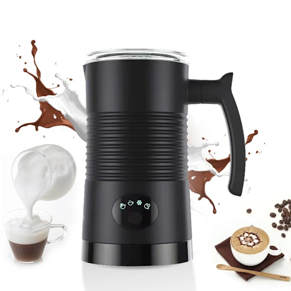 Melkeskummer, 4 i 1 varm/kald skummemaskin, avtakbart non-stick interiør, 11,84oz/350ml, elektrisk automatisk melkeskummer og damper for kaffe