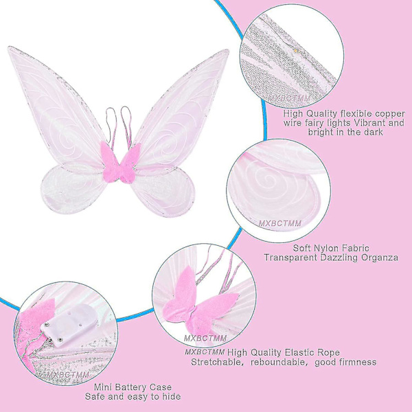 Fairy Wings Light Up Butterfly Wings Sparkly Led Fairy Wings Halloween Jul Födelsedag Cosplay present till barn（1）