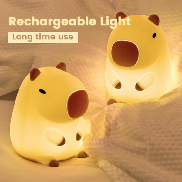 Capybara natlampe, nyhedstegning Capybara form lampe blød silikone med genopladelig og berøringskontrol, afslappende sjov Capybara ting unikke gaver