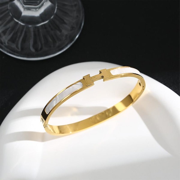 Titanium stål H bogstav armbånd Fashion Shell Light Luksus håndledskæde smykker (roseguld)