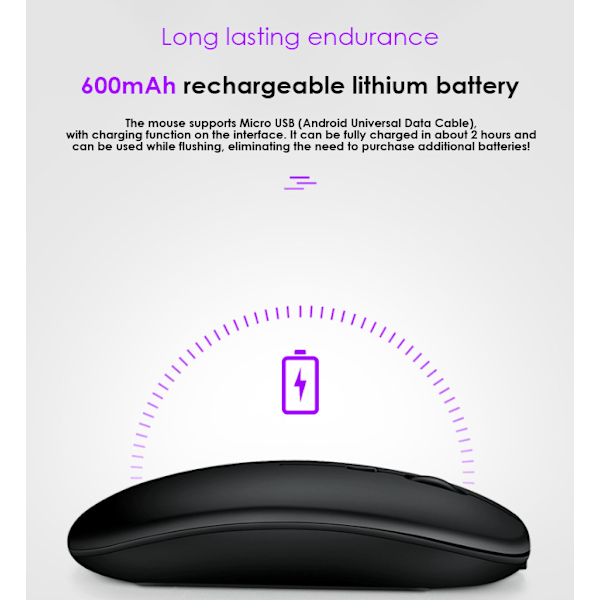 Trådløs dobbelmodus Bluetooth-mus for Apple-enheter: Stillegående, oppladbar, perfekt for bruk på bærbare datamaskiner på kontoret