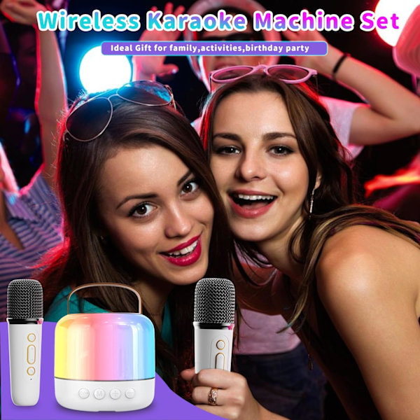 Mini-karaokelaitteisto lapsille ja aikuisille: 2 mikrofonin kannettava Bluetooth-kaiutin langattomalla mikrofonilla - Karaoke tytöille 4 5 6 7 8 9 10 11+ vuotta vanha