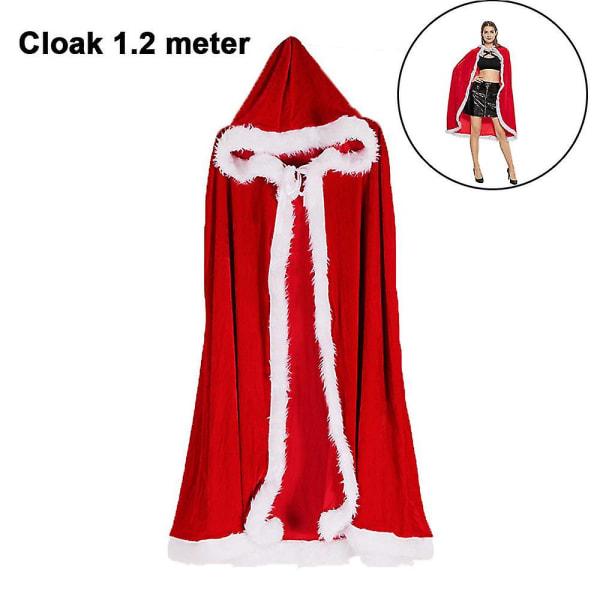 Jul Halloween Kostymer Kappa Mrs. Claus Santa Xmas Velvet Hooded Cape Robe