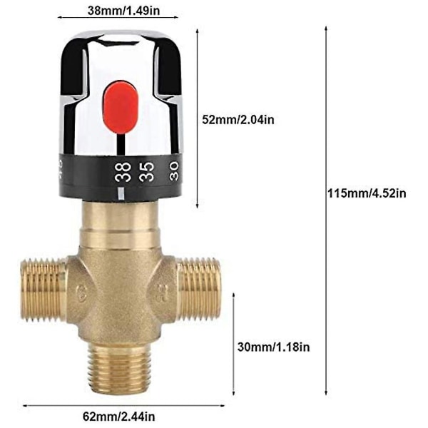 Thermostatic Mixing Valve Solid Brass G1/2 for Shower System Water Temperature Control Pipe Basin T