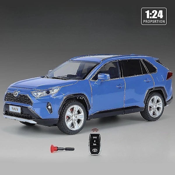 1/24 Toyota Rav4 Suv Sport Diecast Alloy Miniatyr Leksaksbil Modell Fjärrkontroll Ljud Ljus Dra Tillbaka Samling Present För Pojke（Blå）