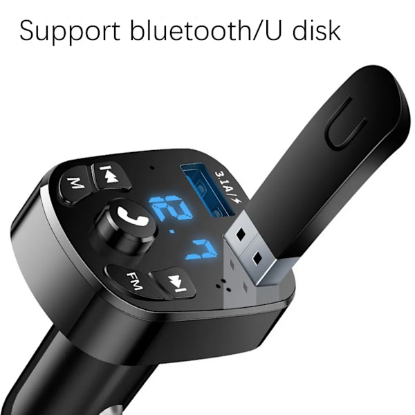 Bluetooth FM-sender for bil, blå omgivelseslys trådløs radiomottakeradapter med håndfri, dobbel USB-lader 5V/3.1