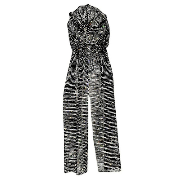 Bling tekojalokivipäähuivi Fishnet Bandana tekojalokiviturbaanihattu turbaanipäähine (musta pitkä)