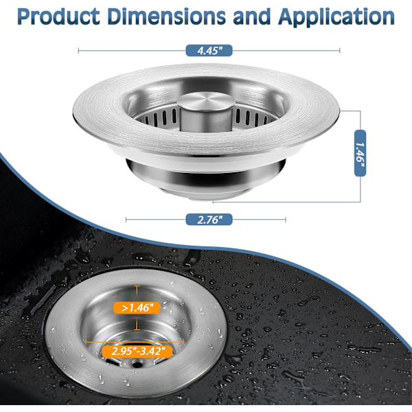 Keittiön tiskialtaan viemärisihti 3 in 1, 304 ruostumattomasta teräksestä valmistettu ponnahtava tiskialtaan tulppa, tukkeutumaton tiskialtaan viemärisihti vakiokeittiön viemäriin