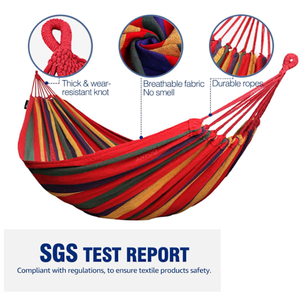 Hängmatta Utomhus Bomull Bekväm Tyg, Robust Bärbar Hängmatta med Resväska för Trädgård, Inomhus, Balkong, Terrass, Camping