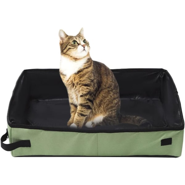 Bærbar kattesandkasse, 50*40 cm lekkasjesikker og lett, sammenleggbar kattesandbur, enkel reise med katter og kattunger, grønn