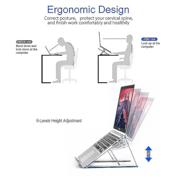 Laptopholder, aluminiumsholder til bærbar computer, højdejusterbar, foldbar stander (sølv)