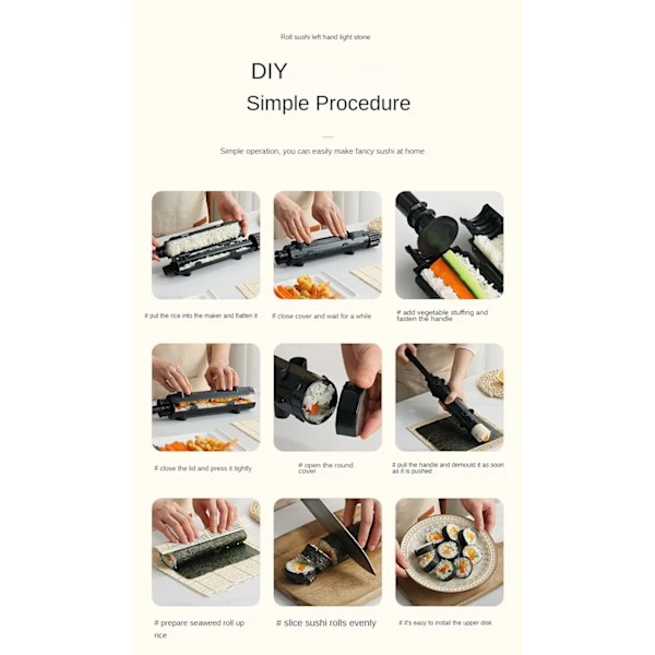 Sushi Bazooka, fødevaregodkendt PP sushi-fremstillingssæt, sushi-rulle til begyndere, professionelt sæt til DIY sushi-ruller med ris, grøntsager og kød
