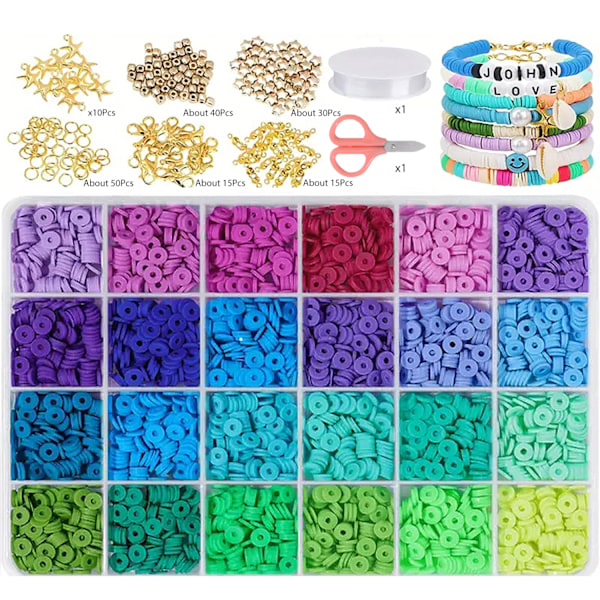 Lerpärlor, 4960 st platta runda distanspärlor, för armband, smyckestillverkningssats, örhängen, gör-det-själv-hantverk, julklapp (24 färger, 6 mm)