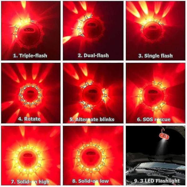 Kryp Usb Genopladeligt Led Road Flares Nødlys-vejkantsadvarsel Bilsikkerhedsbeacon Blinkende Disc Flare Kit med magnetisk base til køretøjer og biler