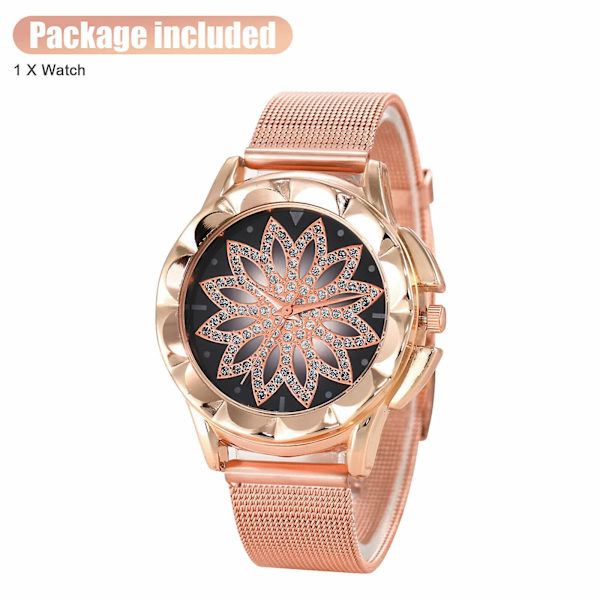 Dammode Blomma Crystal Diamond Quartz Watch Lyx (roséguld)