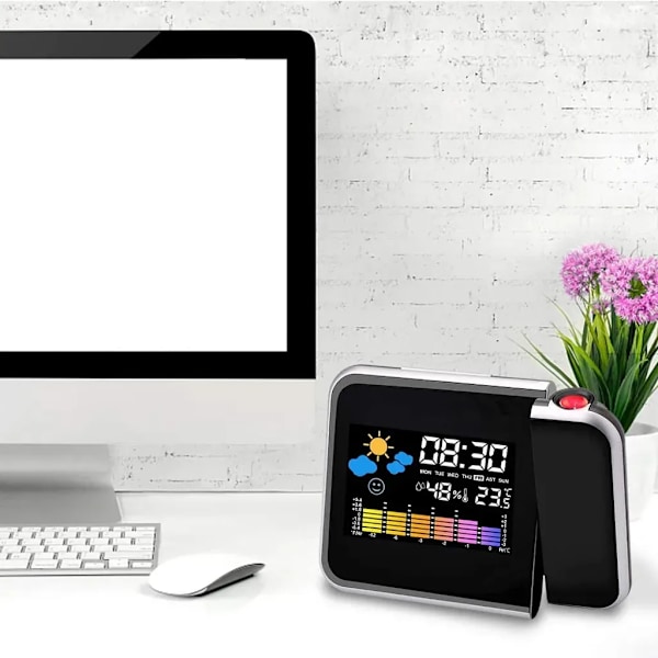 Väckarklocka med projektion, LED-projektionsväckarklocka, projektionsdigital väckarklocka, USB-laddning/LCD-displaybelysning - ingen radiofunktion, Vit