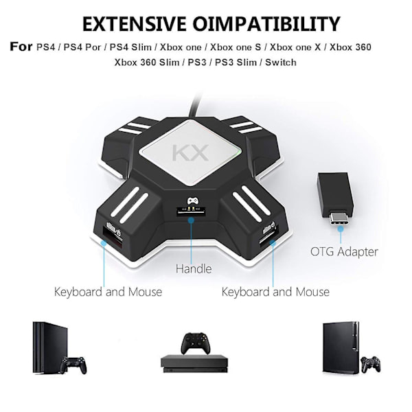 Tangentbord Mus Adapter Styrenhet Converter Adapter För Switch/ps4/ps4 Pro/ps4（Svart）