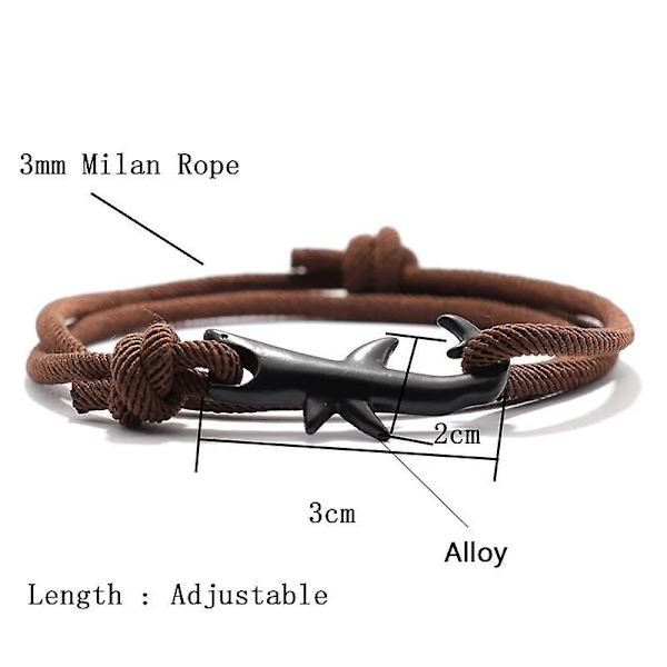 Noter New Shark Armbånd Unisex Dobbelt Lag Justerbar 3mm Snor Kæde Armbånd Strand Smykker Tilbehør Surfer Armbånd Pulsera（Rød）