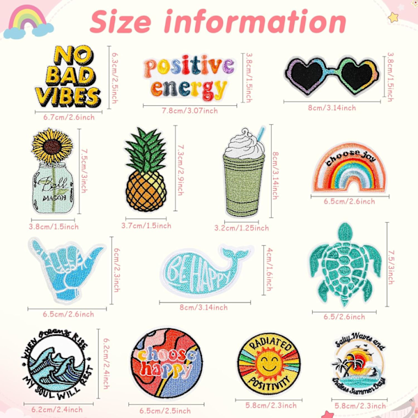 20 stk. vintage patches applikationer hippie retro broderede patches sommer strand stryge på patches til rygsække, jeans, jakker og tøj DIY håndværk