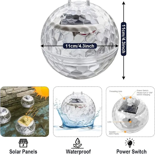 Paket med solcellslampor för pool, LED, automatisk uppljusning på natten, färgglad dimning, trädgårdshängande projektionslampor