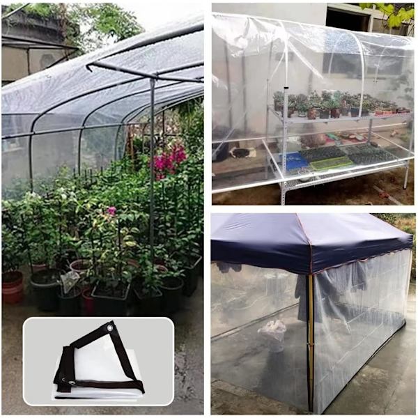 Vattentät transparent presenning med öljetter, presenning för trädgårdsmöbler, kan användas utomhus, regnsäker, växtisolering, dammtät, 2x1m