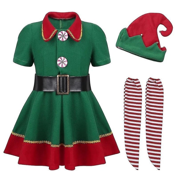 Green Elf Barn Varm Juldräkt Jultomte Kläder För Flickor Pojkar Nyår Barns Fancy Dress Party Kläder Set(170cm)