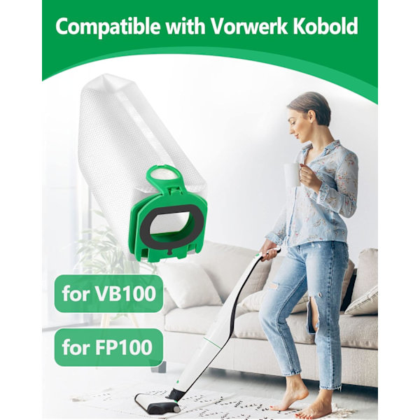 Imurin suodatinpussit yhteensopivat Vorwerk Kobold VB100 FP100:n kanssa, premium-suodatinpussit korvaavat pölypussit Kobold VB100 imurin suodatinpusseille