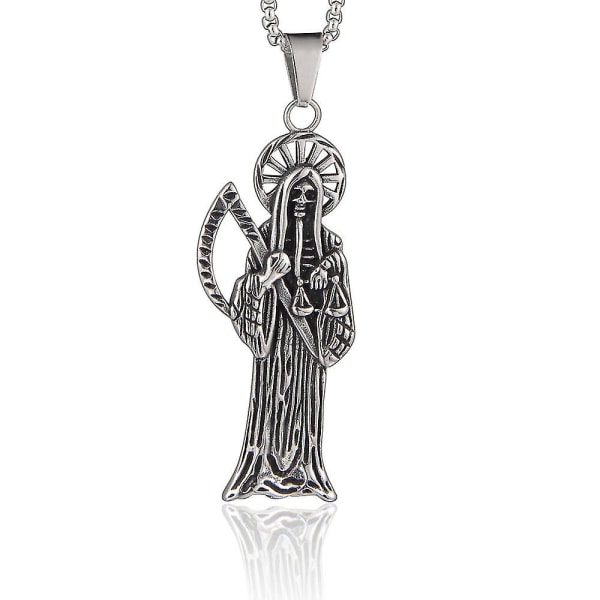 Stainless Steel Men's Santa Muerte Skull Pendant Necklace (One Size)