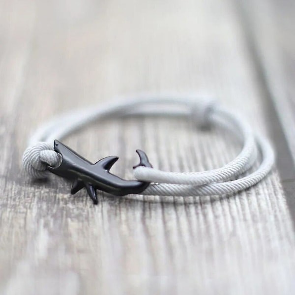Noter New Shark Armbånd Unisex Dobbelt Lag Justerbar 3mm Snor Kæde Armbånd Strand Smykker Tilbehør Surfer Armbånd Pulsera（PeacockBlue）