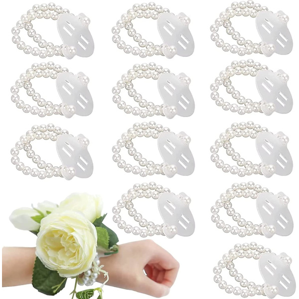 12 stk Elastiske Pearl håndleddskorsasjebånd. Bryllup Corsages Pearl Armbånd Elastisk